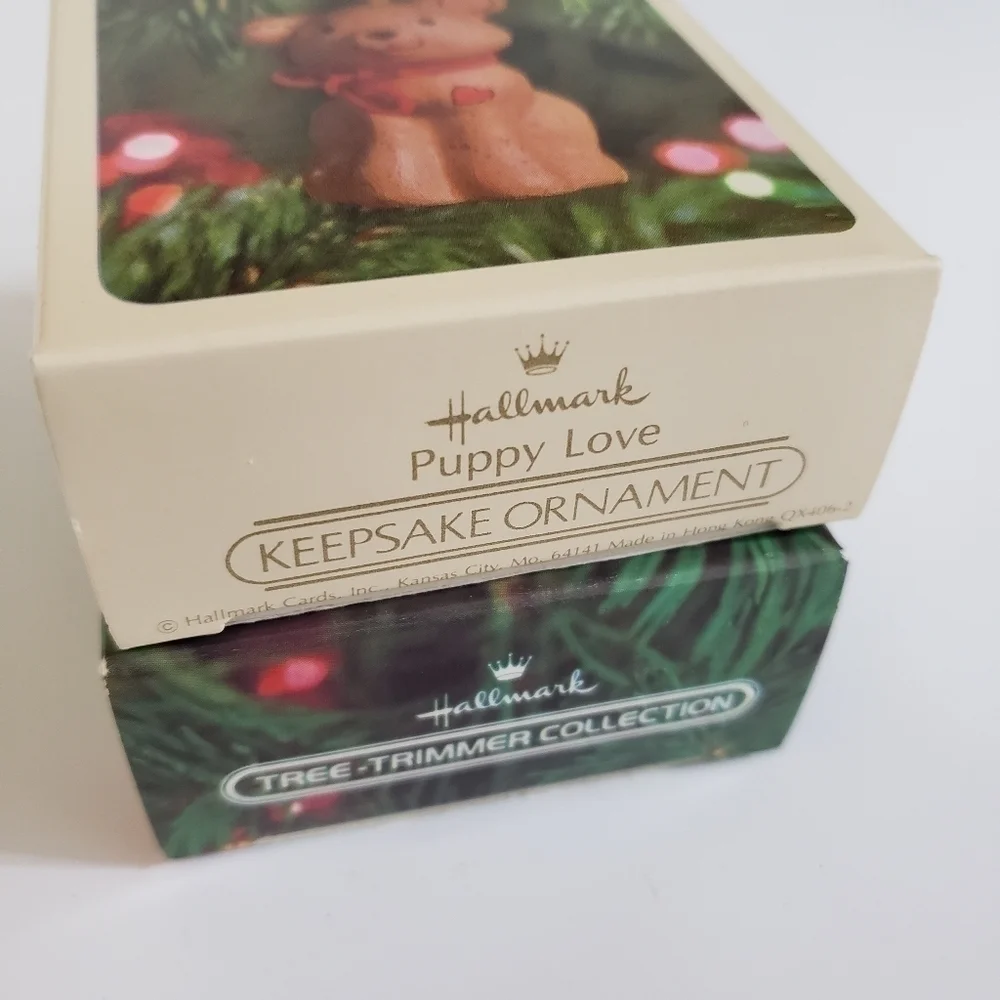 NEW Vintage Hallmark Keepsake Ornament Set - Puppy Love & Christmas Teddy 1980